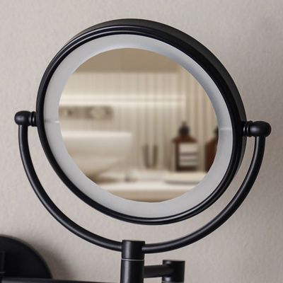 Milano Magnifying  Mirror With Led Light  8" Round  Matt Black 