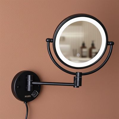Milano Magnifying  Mirror With Led Light  8" Round  Matt Black 