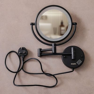 Milano Magnifying  Mirror With Led Light  8" Round  Matt Black 