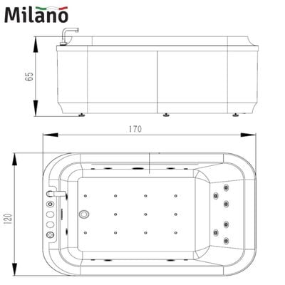 Milano Concept Massage Bathtub With Digtal Panel /Air Bubble/Waterfall/5Pcs Colorful Jets