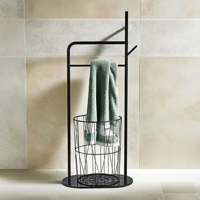 Milano Lace Floor Towel Bar W/Basket (Fh250101) Matt Black- Made In China