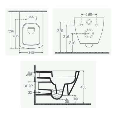 Isvea Purita Wall Hung Wc Smartfix- 109L02007/40S402001-2Pcs/Set- Made In Turkey (Ctn :Wc- 10Pl02007Sv- Seat Cover: 405802001)