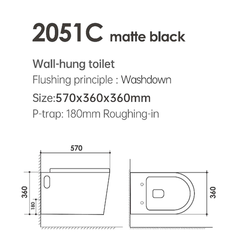 Milano Wall Hung Wc Model 2051C Matt Black
