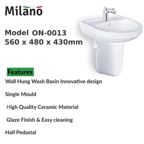 Milano Wall Hung Wash Basin On-0013 White