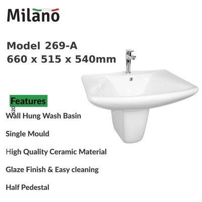 Milano Wall Hung Wash Basin 269-A White