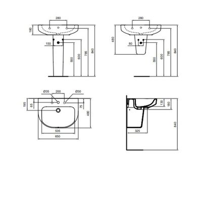 Is - Playa Wash Basin With Half Pedestal White 65X48 J501301  &J503101