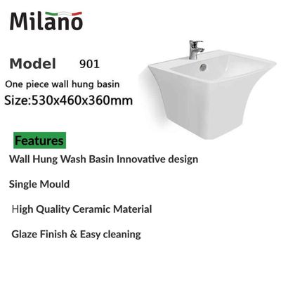 Milano Wall Hung Single Mould Wash Basin 901