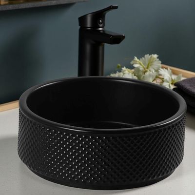 Milano Ceramic Art Basin Model No. 288 Matt Black Including Pop Cover Size 425X425X160