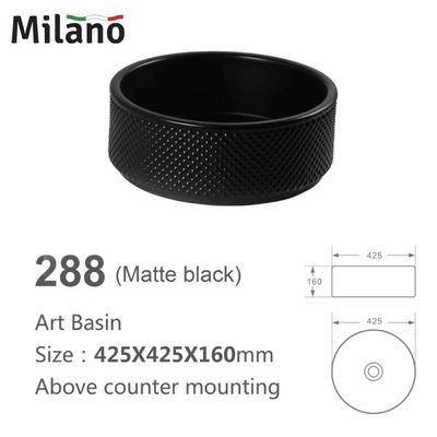 Milano Ceramic Art Basin Model No. 288 Matt Black Including Pop Cover Size 425X425X160