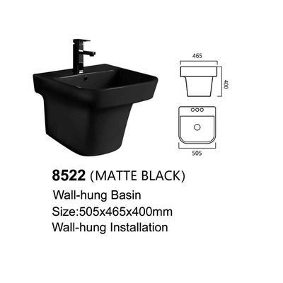 Milano Wall Hung Ceramic Wash Basin – Matte Black