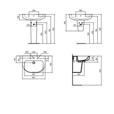 Is - Playa Wash Basin With Full Pedestal White Bare Carton Box 65X48 G501501 & G467801 