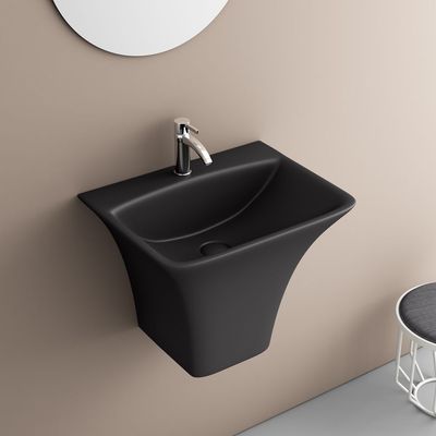 Milano Trend One Piece Wall Hung Wash Basin Size 455X365 MM Matt Black  - Made In India