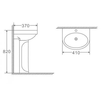 Milano Wash Basin With Pedestal P324 - 410X370X810Mm 