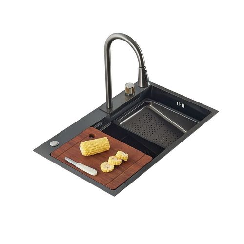 Milano Kitchen Sink Complete Set With Faucet, Drainer, Chopping Board, Pvd Basket And Cup Washer Accessories  