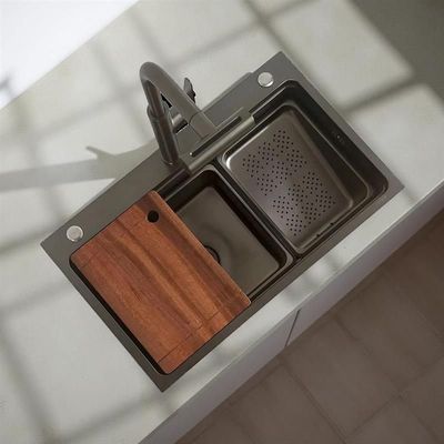Milano Kitchen Sink Complete Set With Faucet, Drainer, Chopping Board And Pvd Basket Accessories (Adl-7646H) 
