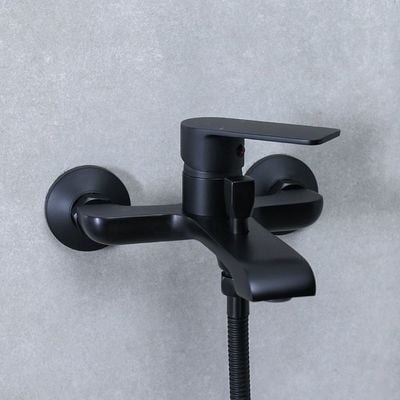 Milano Power Collection-Matt Black Basin+Bath+Shattaf+Angle Valve+Kit