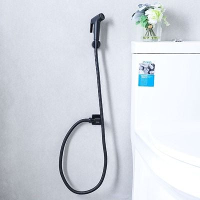 Milano Power Collection-Matt Black Basin+Bath+Shattaf+Angle Valve+Kit