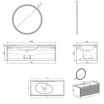 Milano Aster Vanity 1192*519*360 (3Cnts/Set) - Made In China