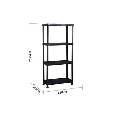 Milano 4 Tier Plastic Shelf (Tt1033Ca-60X30X130) 25Kgx4 Black