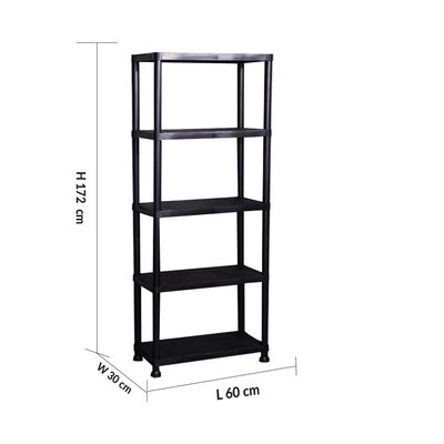 Milano 5 Tier Plastic Shelf Tt1034Ca-60X30X172) 20Kgx5 Black