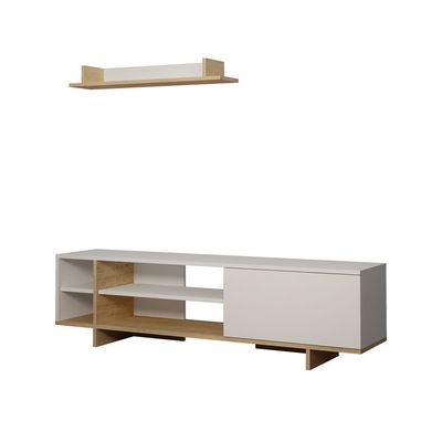 Stockton TV Unit Up To 65 Inches With Storage - White/Oak - 2 Years Warranty