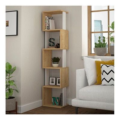 Mourah Piri Corner Bookcase - Oak/White - 2 Years Warranty