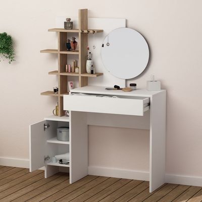 Mourah Mup Dressing Table With Storage - White/Oak - 2 Years Warranty