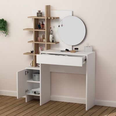 Mup Dressing Table With Storage - White/Oak - 2 Years Warranty