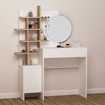 Mup Dressing Table With Storage - White/Oak - 2 Years Warranty