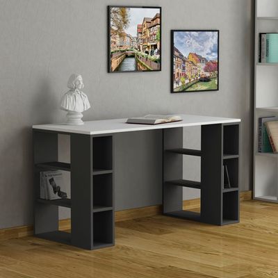 Mourah Colmar Working Table With Storage - White/Anthracite  - 2 Years Warranty