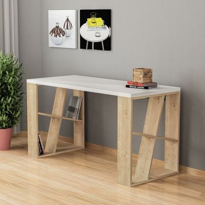 Honey Working Table With Storage - White/Oak  - 2 Years Warranty