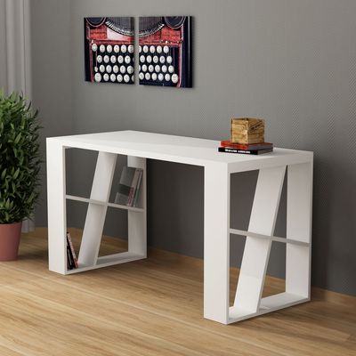 Mourah Honey Working Table With Storage - White  - 2 Years Warranty