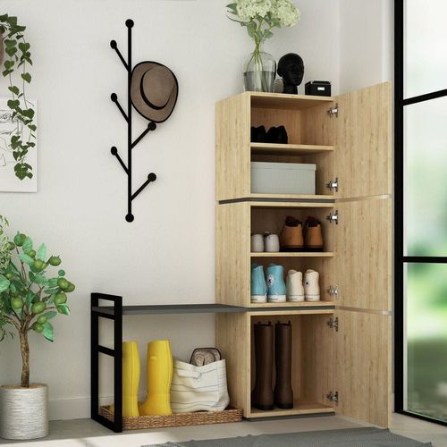 Mello Hall Stand & Shoe Cabinet - 10 pairs - Oak/Anthracite - 2 Years Warranty