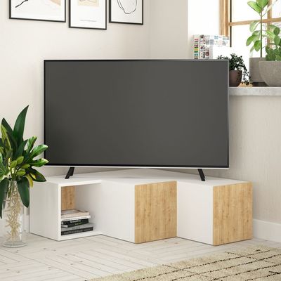 Mourah Compact Tv Stand Up To 50 Inches With Storage - White/Oak - 2 Years Warranty