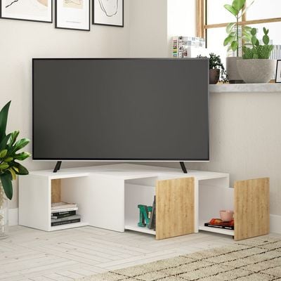 Mourah Compact Tv Stand Up To 50 Inches With Storage - White/Oak - 2 Years Warranty