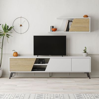 Mourah Fiona Tv Unit Up To 70 Inches With Storage - White/Oak - 2 Years Warranty