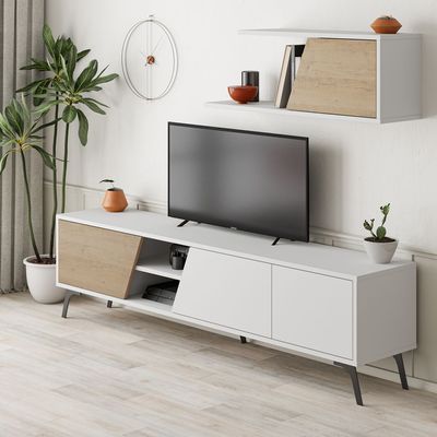 Mourah Fiona Tv Unit Up To 70 Inches With Storage - White/Oak - 2 Years Warranty