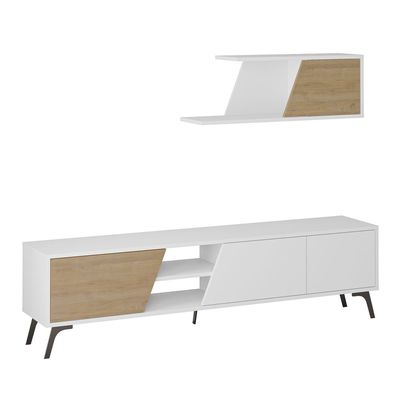 Mourah Fiona Tv Unit Up To 70 Inches With Storage - White/Oak - 2 Years Warranty