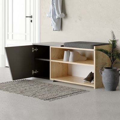 Mourah Fiona Bench & Shoe Cabinet - 8 Pairs - Oak/Anthracite - 2 Years Warranty