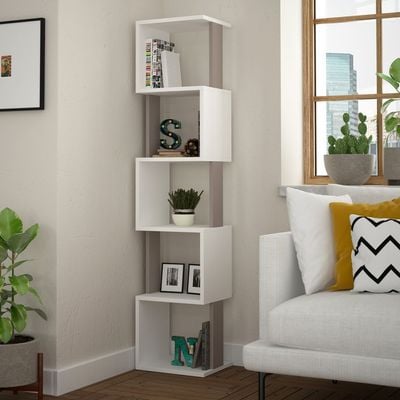 Mourah Piri Corner Bookcase - White/Light Mocha - 2 Years Warranty