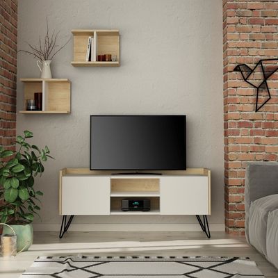 Klappe TV Unit Up To 50 Inches With Storage - White/Oak - 2 Years Warranty
