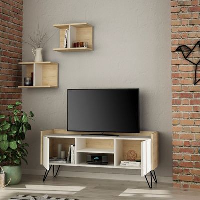 Klappe TV Unit Up To 50 Inches With Storage - White/Oak - 2 Years Warranty