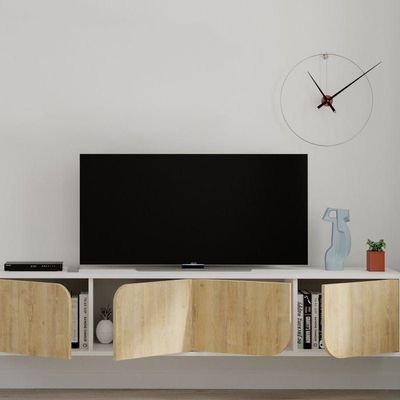 Spark TV Stand Up To 70 Inches With Storage - White/Oak - 2 Years Warranty