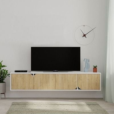 Spark TV Stand Up To 70 Inches With Storage - White/Oak - 2 Years Warranty