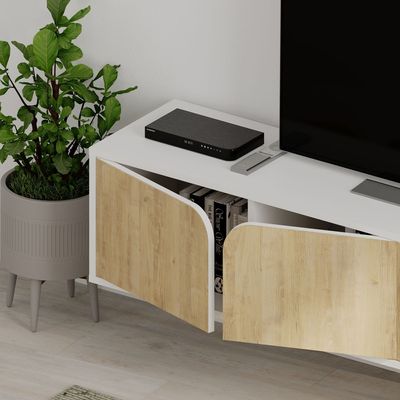 Mourah Spark Tv Stand Up To 70 Inches With Storage - White/Oak - 2 Years Warranty