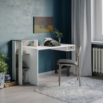 Loyd Working Table With Storage - White/Light Mocha - 2 Years Warranty