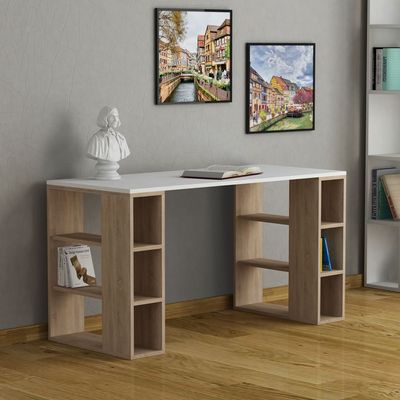 Mourah Colmar Working Table With Storage - White/Oak  - 2 Years Warranty