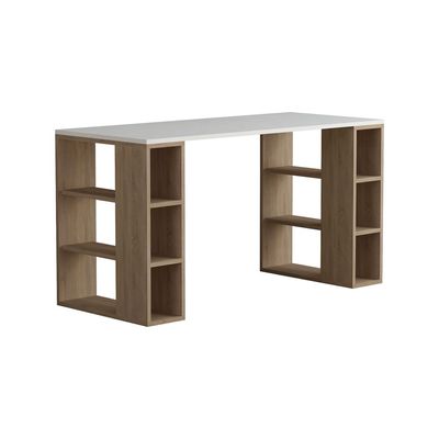 Mourah Colmar Working Table With Storage - White/Oak  - 2 Years Warranty