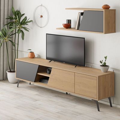 Mourah Fiona Tv Unit Up To 70 Inches With Storage - Oak/Anthracite - 2 Years Warranty