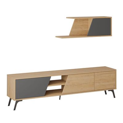 Mourah Fiona Tv Unit Up To 70 Inches With Storage - Oak/Anthracite - 2 Years Warranty